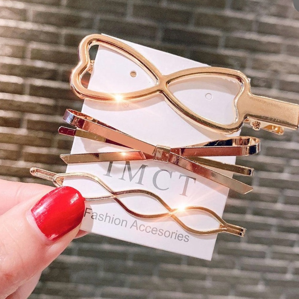 IMCT GOLD BOW 3 PIECE HAIR CLIP SET